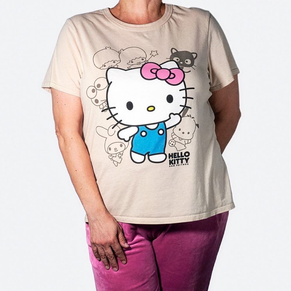 Hello Kitty & Friends Tee Beige Short Sleeve Graphic Cream Top Sanrio Plus 1X XL
